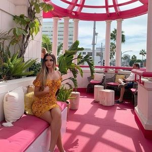 Yellow off the shoulder floral dress